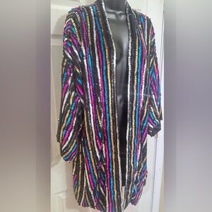 ASOS Black Open-Front Sequin Stripe Jacket with Multicolor Accents